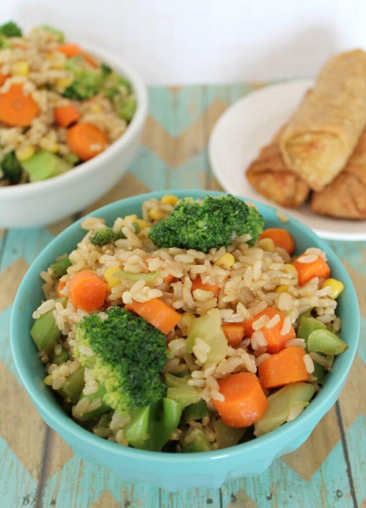 Veggie Stir Fry in blue bowl ready to be served