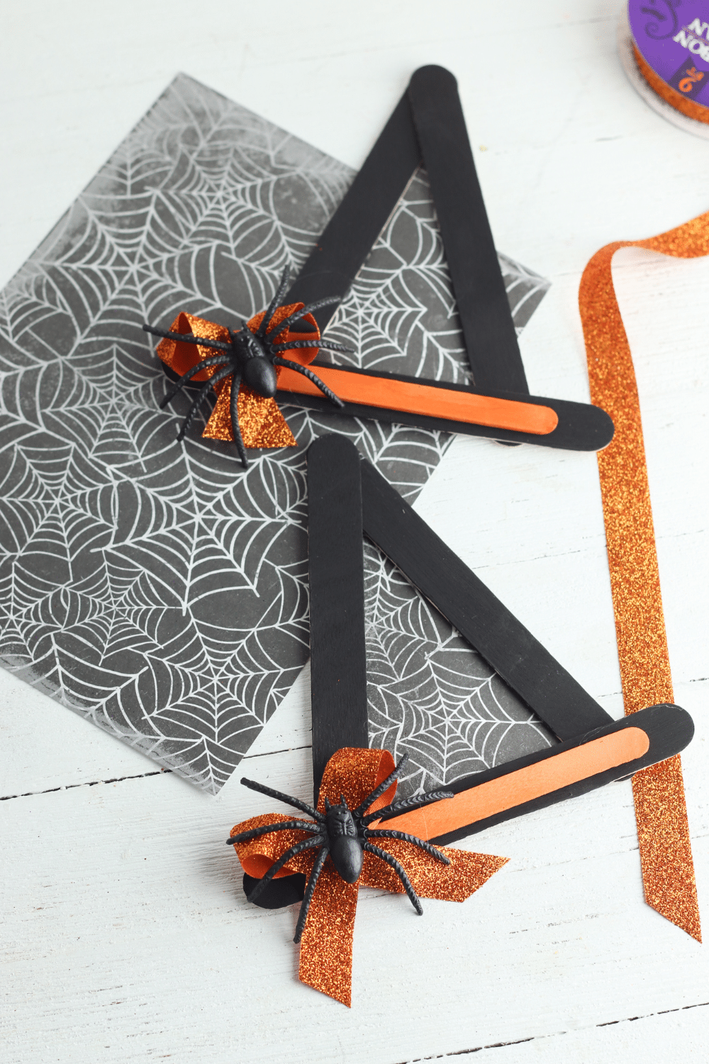 Adorable Witch hat craft made from Popsicle sticks, ribbon and embellishments