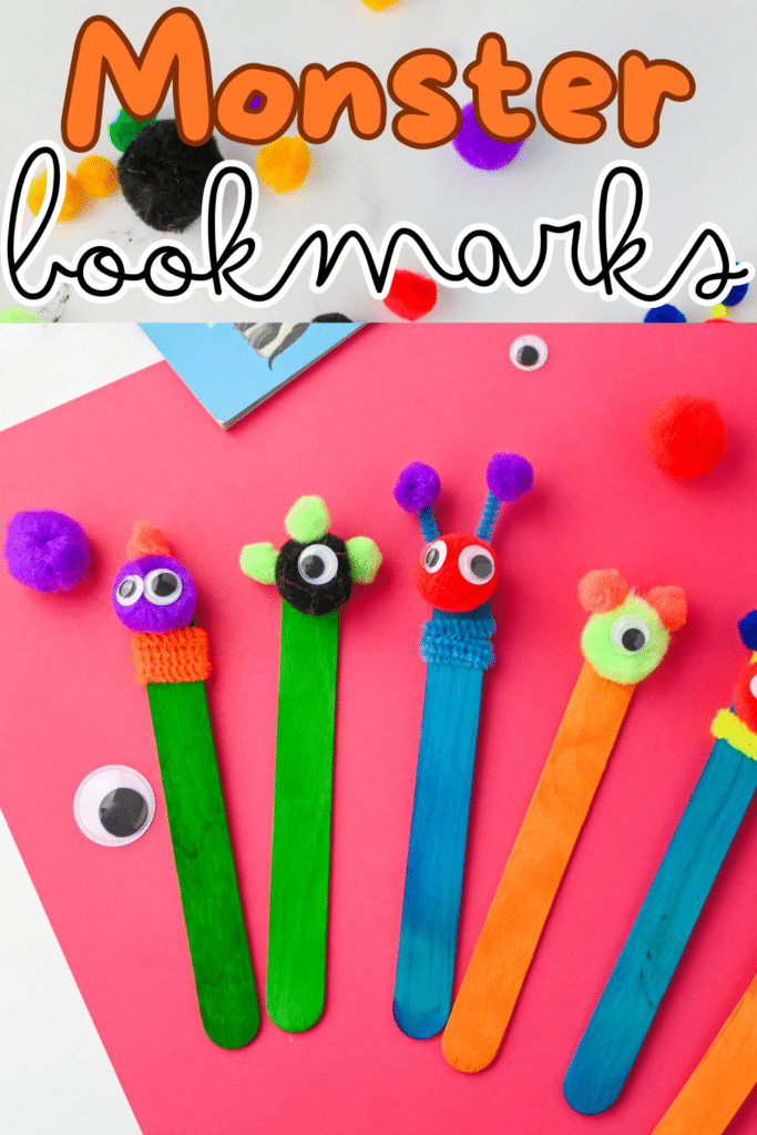 DIY MONSTER BOOKMARKS Made with pipe cleaners on red construction paper