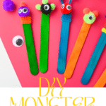 DIY MONSTER BOOKMARKS Mande with pipe cleaners on red construction paper