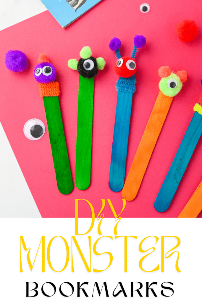 DIY MONSTER BOOKMARKS Mande with pipe cleaners on red construction paper