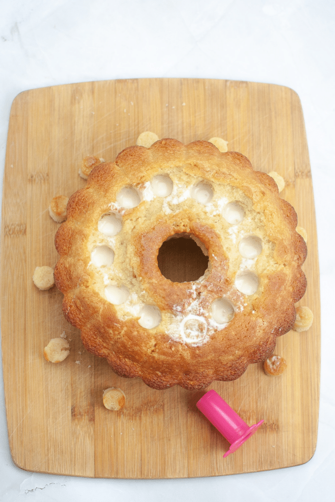 Filling holes in bundt cake with Twinkie Filling