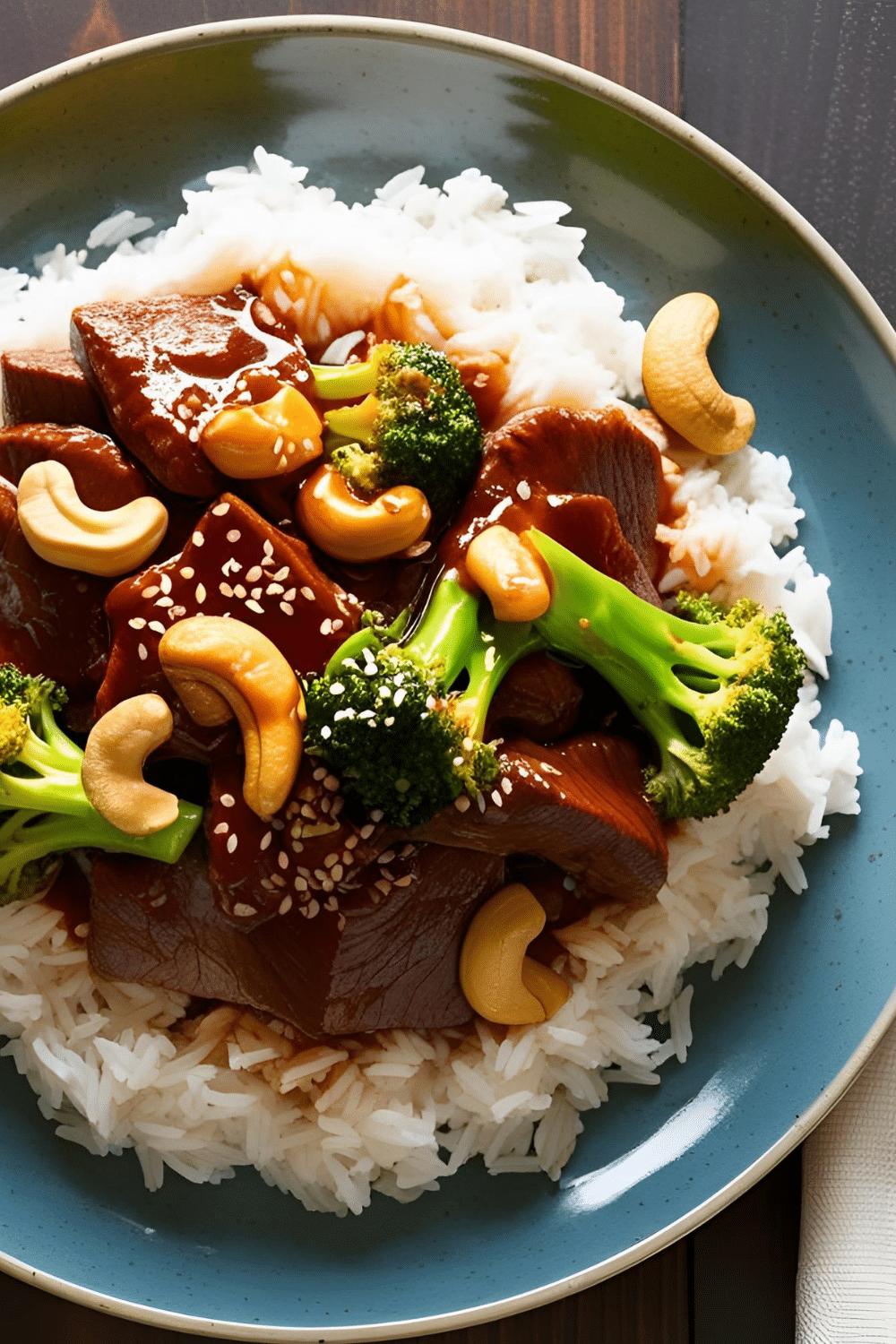 Orange beef with Cashews and Brocolli