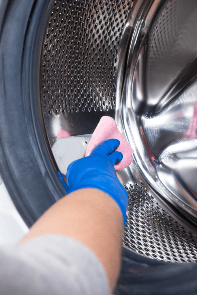 Wiping down and cleaning dishwasher